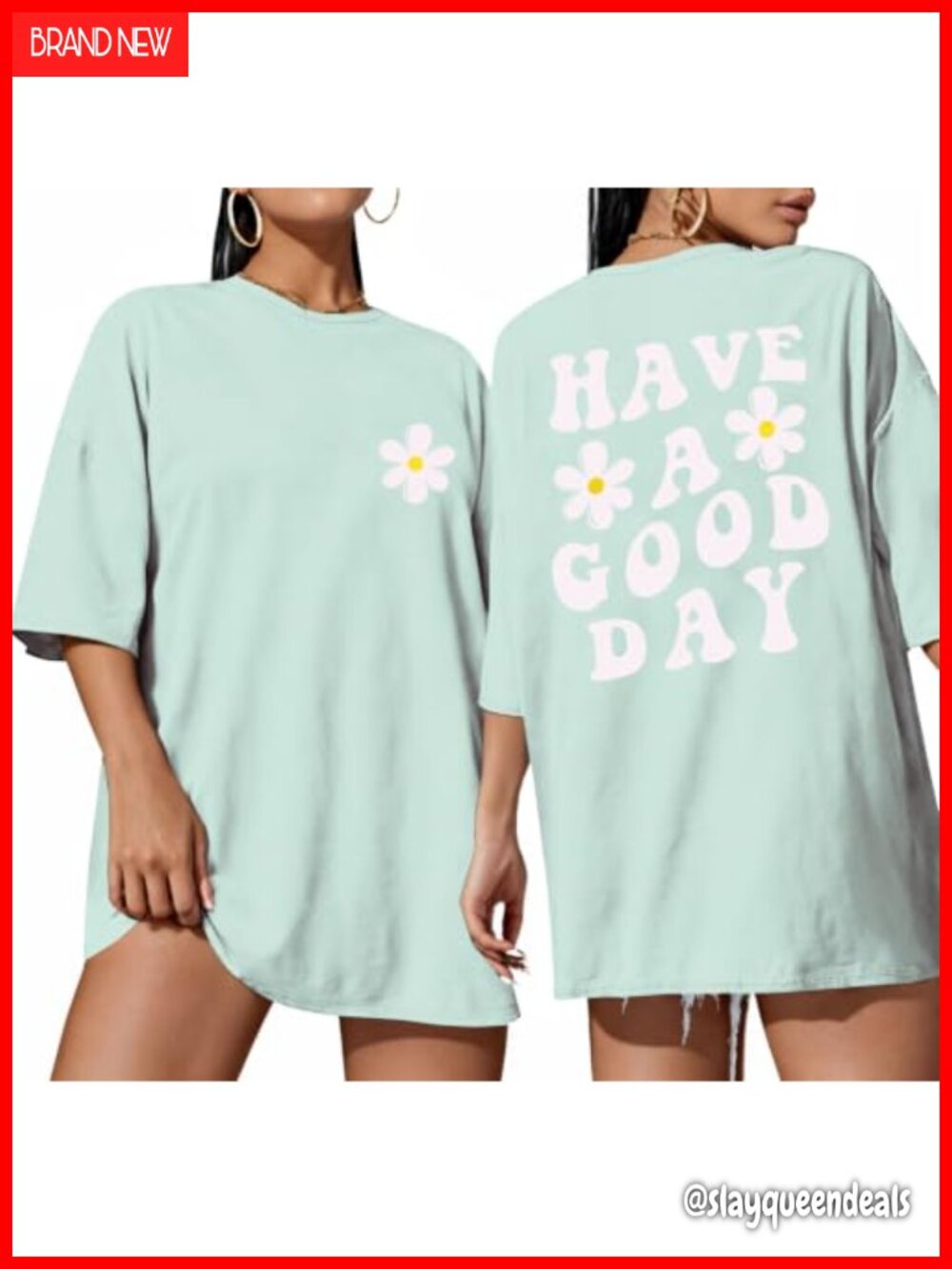 Oversized Womens Graphic Tee Crew Neck Drop Shoulder Short Sleeve Casual Top